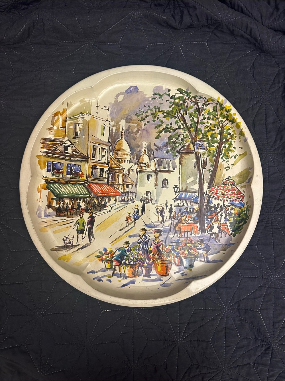 Hand-Painted Street Scene Decorative Wall Plate - Multicolor